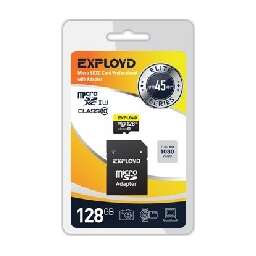 EXPLOYD MicroSDXC 128GB Class10 + адаптер SD (45MB/s) [EX128GCSDXC10UHS-1-ElU1]