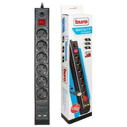 BURO BU-SP5-USB-2A-B 5м 6 розеток черный
