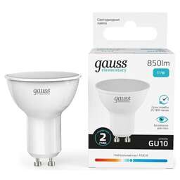 GAUSS Лампа LED GU10, софит, 11Вт, 13621, 10 шт