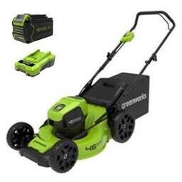 GREENWORKS Газонокосилка аккумуляторная GD40LM46HP, 46см, несамоходная, 4Ач, с ЗУ [2514407ub]