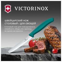 VICTORINOX Нож кухонный Swiss Classic (6.7834.C1) стальной столовый для томатов лезв.110мм серрейт. заточка зеленый