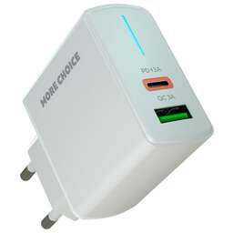 MORE CHOICE (4620202551252) NC61a White - 1USB+1USB-C 3.0A PD 20W+QC3.0 быстрая зарядка для Type-C