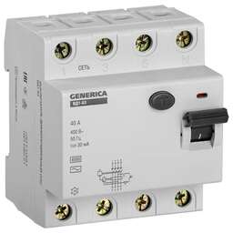 IEK Выключатель дифф.тока УЗО MDV15-4-040-030 ВД1-63 Generica 40A 4.5kA 30мА AC 4П 400В 4мод серый (упак.:1шт)