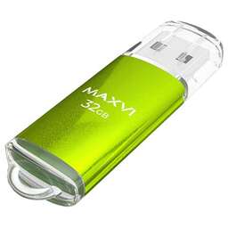 MAXVI USB флеш-накопитель MP 32GB зеленый, монолит с колпачком, металл+ ABS пластик, USB 2.0