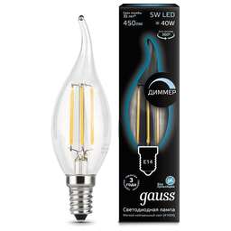 GAUSS Лампа филам. Filament 5Вт цок.:E14 свеча 220B 4100K св.свеч.бел.нейт. (упак.:1шт) (104801205-D)