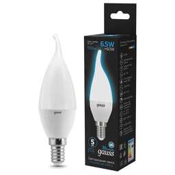 GAUSS Упаковка ламп LED E14, свеча на ветру, 6.5Вт, 104101307, 10 шт