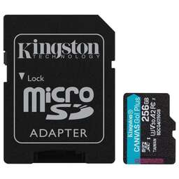 KINGSTON Карта памяти microSDXC UHS-I U3 Canvas Go Plus 256 ГБ, 200 МБ/с, Class 10, SDCG4/256GB, 1 шт., переходник SD