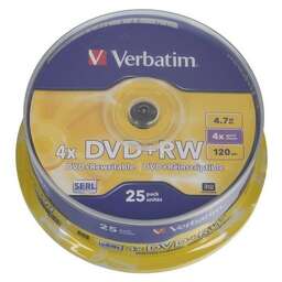 VERBATIM Оптический диск DVD+RW 4.7ГБ 4x, 25шт., cake box [43489]