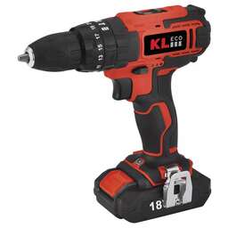 KLECO Шуруповерт ударный аккумуляторный KE18DM-20DB (18В, Li-ion-2шт, 2 Ач, 30Нм, З/У, биты 32шт, сверла 9шт дерево/металл, кейс)