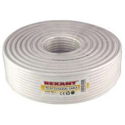 REXANT (01-2221) RG-6U, 75Ом, Cu/Al/Cu, 64%, 100м, INDOOR, белый