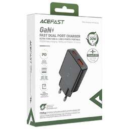 ACEFAST Сетевое зарядное устройство A69 PD30W GaN (USB-A+USB-C) ultra-thin charger (EU). Цвет: черный