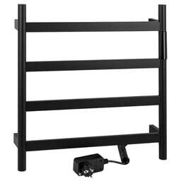 KRAFTTE - Полотенцесушитель электрический, 475 х 505 х 90 мм, лесенка 4 перекладины, 75 Вт, из нержавеющей стали, сенсорное управление с таймером до 24 часов, цвет ЧЁРНЫЙ. 44039