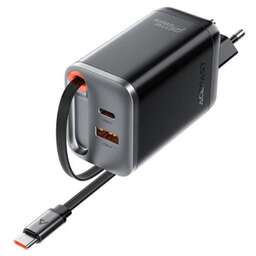 ACEFAST Зарядное устройство A111 PD67W Gan Charger 2*USB-C+USB-A With Retractable Cable с кабелем. Цвет: черный