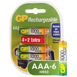 GP Аккумулятор Rechargeable 100AAAHC4/2 AAA NiMH 1000mAh (6шт) блистер