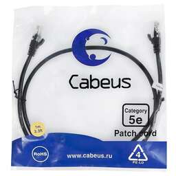 CABEUS Патч-корд PC-UTP-RJ45-CAT.5E-1M-BK-LSZH U/UTP RJ-45 вил.-вилка RJ-45 кат.5E 1м черный LSZH