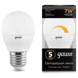 GAUSS Упаковка ламп LED E27, шар, 7Вт, 10 шт. [105102107-d]