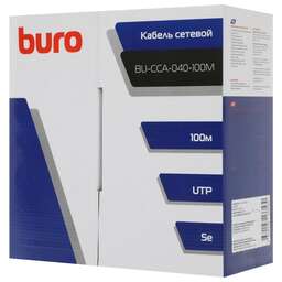 BURO Кабель сетевой BU-CCA-040-100M UTP 4 пары cat.5E solid 0.40мм CCA 100м серый