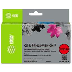 CACTUS Картридж перезаправляемый струйный CS-R-PFI030MBK-CHIP черный матовый (55мл) для Canon imagePrograf TA-20/30/TM-240/340 с чипом