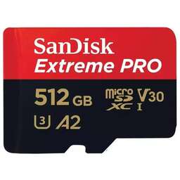 SANDISK Карта памяти microSDXC UHS-I U3 Extreme Pro 512 ГБ, 200 МБ/с, Class 10, SDSQXCD-512G-GN6MA, 1 шт., переходник SD
