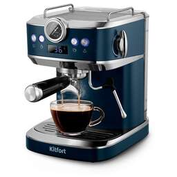 KITFORT Кофеварка КТ-7429, рожковая, синий / нержавеющая сталь