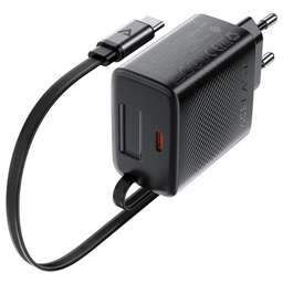 ACEFAST Зарядное устройство A110 PD 30W Gan Charger USB-C+USB-C With Retractable Cable с кабелем. Цвет: черный