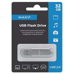 MAXVI P1 32GB silver, монолит с колпачком, ABS пластик, USB 2.0