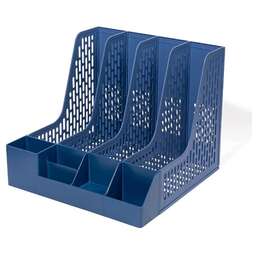 DELI Лоток вертикальный E9849 BLUE 4отд. сборный для бумаг 325x320x275мм синий пластик пластиковый пакет