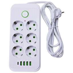 TENDENZA TZ-SP003 с заземлением на 6 розеток, 4 USB,1 Type-C