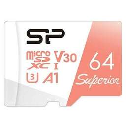 SILICON POWER Карта памяти microSDXC UHS-I U3 Superior 64 ГБ, 100 МБ/с, Class 10, SP064GBSTXDV3V20, 1 шт., без адаптера