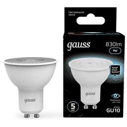GAUSS Лампа светодиодная 101506209 9Вт цок.:GU10 рефлек. 220B св.свеч.бел.нейт. MR16 (упак.:10шт)