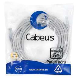 CABEUS Патч-корд PC-UTP-RJ45-CAT.5E-10M U/UTP RJ-45 вил.-вилка RJ-45 кат.5E 10м серый ПВХ