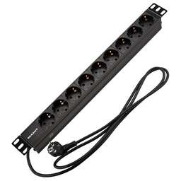REXANT Блок распределения питания PDU горизонтальный 1U 9 розеток СЕЕ 7/4 Schuko 16A без выкл алюм корп шнур 2м вилка СЕЕ 7/7 Schuko черный