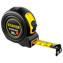 STAYER BlackMax, 10 м х 25 мм, рулетка с двумя фиксаторами, Professional (3410-010)