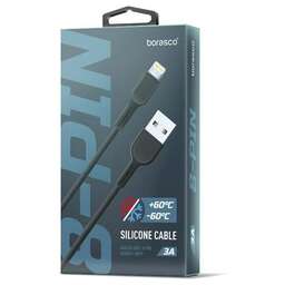BORASCO Кабель Lightning (m) - USB (m), 1м, в оплетке, 3A, черный [38519]