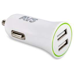 AVS USB автомобильное зарядное устройство 2 порта UC-522 (2,4А, белый)
