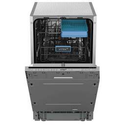 VITEK Встраиваемая посудомоечная машина VT-BD411, узкая, ширина 44.8см, полновстраиваемая, загрузка 9 комплектов, серебристый