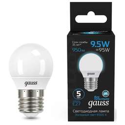 GAUSS Упаковка ламп LED E27, шар, 9.5Вт, 105102310, 10 шт