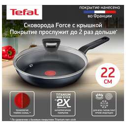 TEFAL Сковорода Force 4218922, 22см, с крышкой, черный [9100048320]