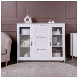 ГУД ЛАКК 2.02.03.380.1 СИРИУС тумба 2 двери со стеклом и 3 ящика 117х95 белая RU (2 пак.)