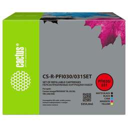 CACTUS Картридж перезаправляемый струйный CS-R-PFI030/031SET черный/черный матовый/голубой/желтый/пурпурный набор 5шт.упак. для Canon imagePrograf TA-20/30/TM-240/340 без чипа