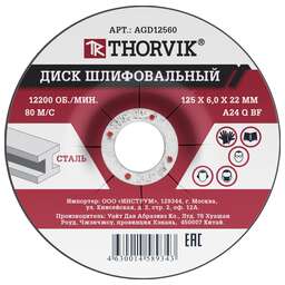 THORVIK Диск шлифовальный абразивный по металлу, 125х6х22.2 мм