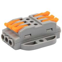 REXANT (07-6263-5) Клемма СМК 222-423P проходная 3 полюса, с монтажной площадкой (0,08-4 мм ), серая (блистер 5 шт./уп.)