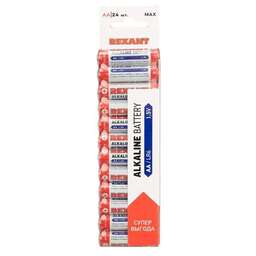 REXANT Батарейка алкалиновая AA/LR6 пальчиковая 1,5В блистер 24 шт