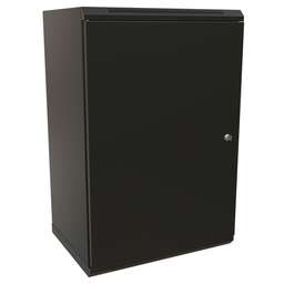 WRLINE Шкаф коммутационный (WR-TW-1866-SR-RAL9004) настенный 18U 600x600мм пер.дв.металл 2 бок.пан. направл.под винты 60кг черный 520мм 908мм IP20 сталь