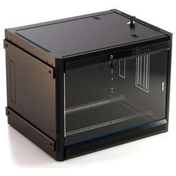 HYPERLINE Шкаф коммутационный (TWB-FC-1266-GP-RAL9004) настенный 12U 600x600мм пер.дв.стекл 60кг черный 662мм IP20 сталь