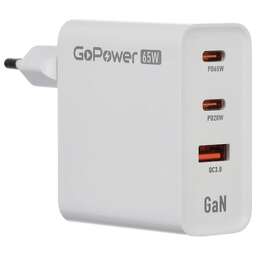 GOPOWER Зарядное устройство 1USB+2TYPE-C 65W QC3.0 GAN 00-00028405 WHITE