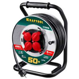 KRAFTOOL K-325, КГ, 3 х 2.5 мм2, 50 м, 4000 Вт, IP44, силовой удлинитель на стальной катушке (55086-50)