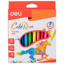 DELI Фломастеры EC10000 ColoRun Вентилируемый 12цв. коробка с европодвесом