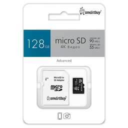SMARTBUY Micro SDXC 128GB U3 V30 A1 Advanced R/W up to 90/55 с адапт (SB128GBSDU1A-AD)