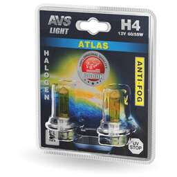 AVS Галогенная лампа /ATLAS ANTI-FOG/желтый H4.12V.60/55W.блистер 2шт